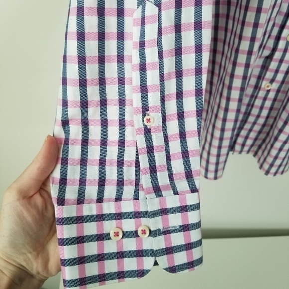 Peter Millar Long Sleeve Button Down Pink/White Check Striped Shirt XL Preppy - Picture 3 of 9